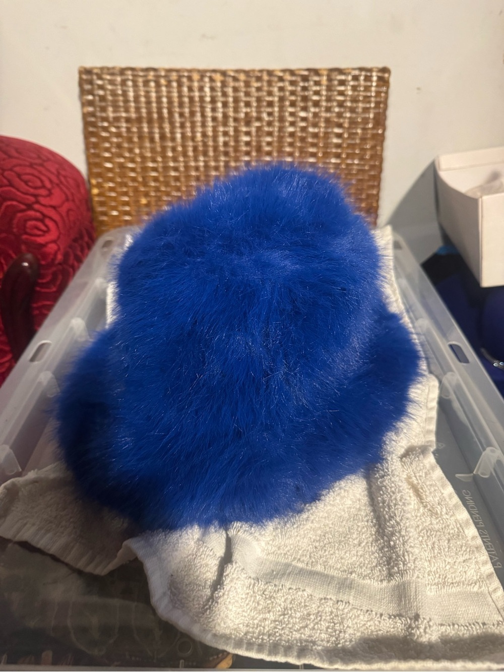 Plush Faux Fur Bucket Hat - Royal Blue